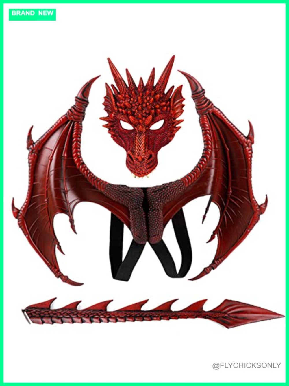 Red Dragon Wings Mask Tail Halloween Devil Costume Set